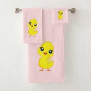 Cute Chick on Light Pink Bath Towel Set