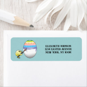 Cute chick paints a beautiful Easter egg Return Address Label