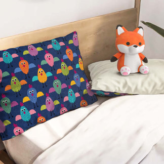 Cute Chick Pattern on Blue Pillowcase