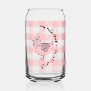 Cute Chick Peach Gingham Can Glass