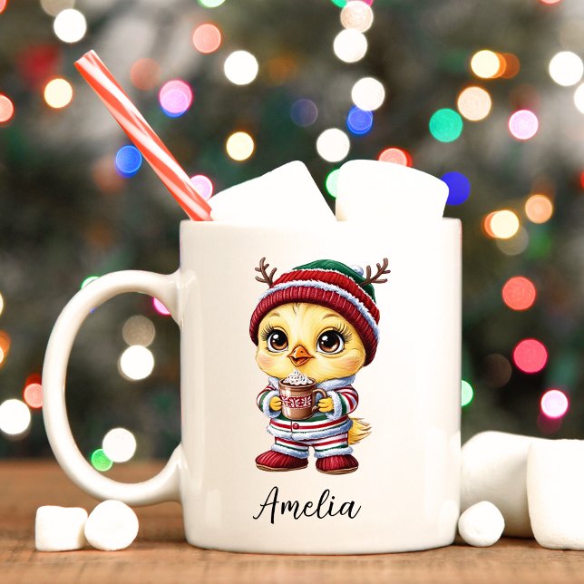 Cute Chick Personalised Christmas Mug (Baby chick personalized Christmas mug. )