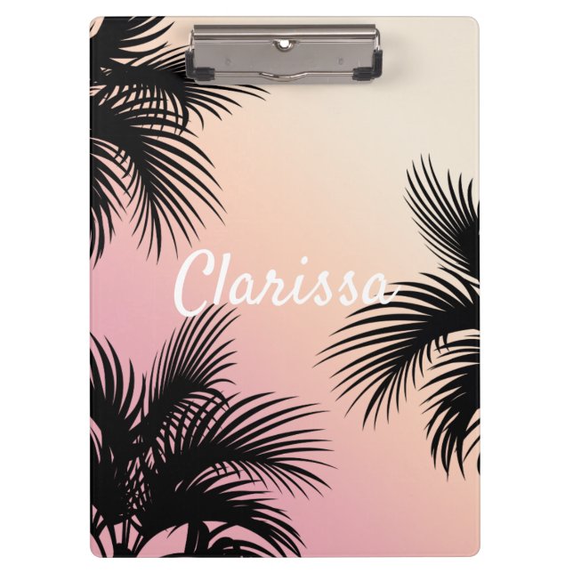 Cute chick pink yellow ombre tropical palm leaves clipboard (Front)