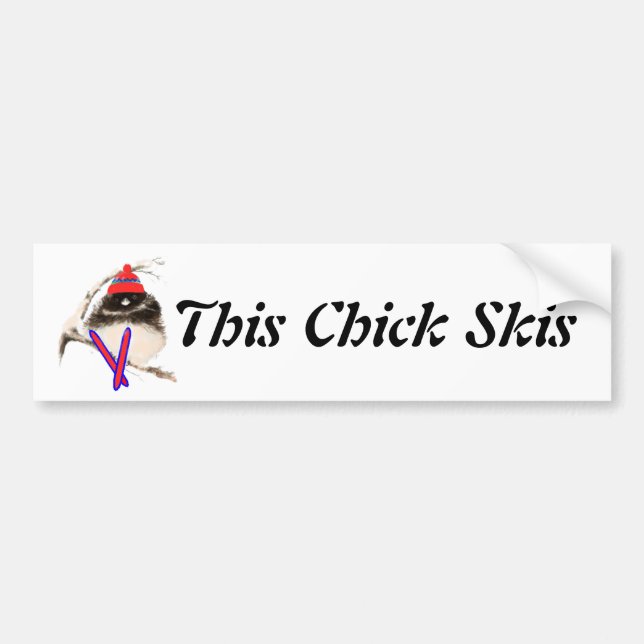 Cute Chick, Ski, Skiing, Little Bird Sports Bumper Sticker (Front)