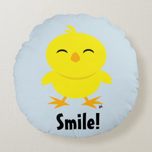Cute Chick Smile Round Pillow (Front)