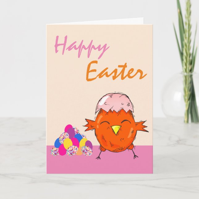 Cute Chick with Easter Eggs Happy Easter Holiday Card (Front)