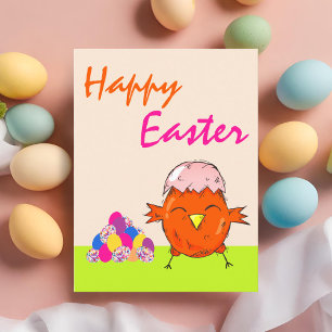 Cute Chick with Easter Eggs Happy Easter Holiday Postcard