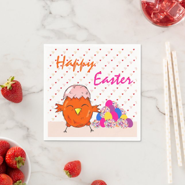 Cute Chick with Easter Eggs Heart Pattern Napkin (Insitu)