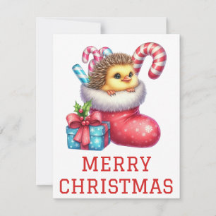 Cute Chick with Hedgehog Fur Christmas Card
