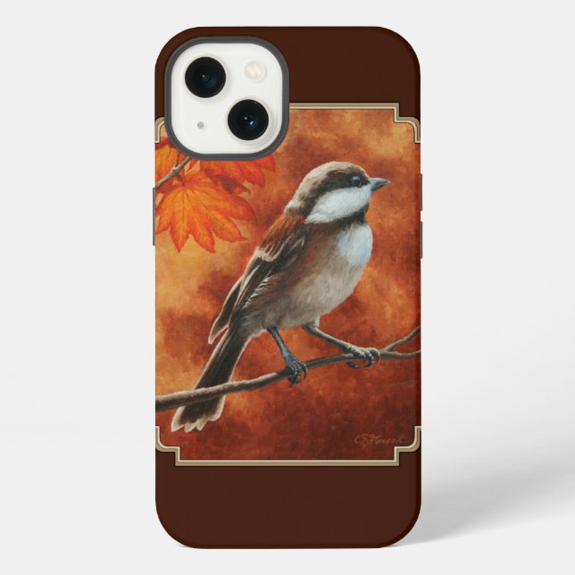 Cute Chickadee and Fall Colours iPhone Case (Back)