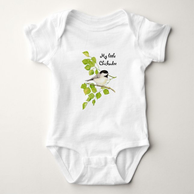 Cute Chickadee Bird My Little Chickadee Quote Baby Bodysuit (Front)