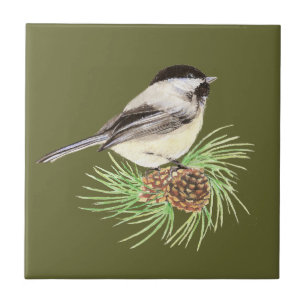 Cute Chickadee Bird, Nature, Wildlife, Animal Ceramic Tile