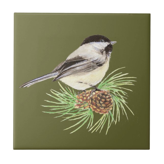Cute Chickadee Bird, Nature, Wildlife, Animal Ceramic Tile (Front)