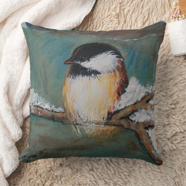 Cute Chickadee Black Capped Art Cushion (Blanket)