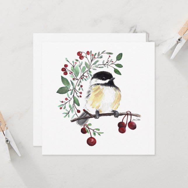 Cute Chickadee Painting Card (Front/Back In Situ)