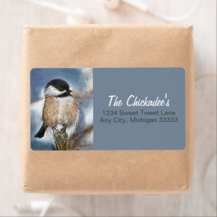 Cute Chickadee Song Bird Winter Painting Label