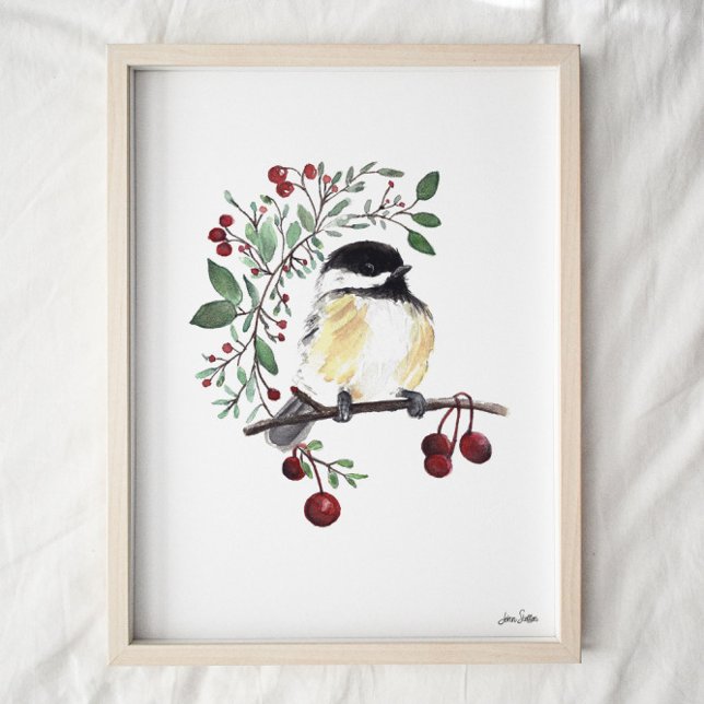 Cute Chickadee Watercolor Art Print (Creator Uploaded)