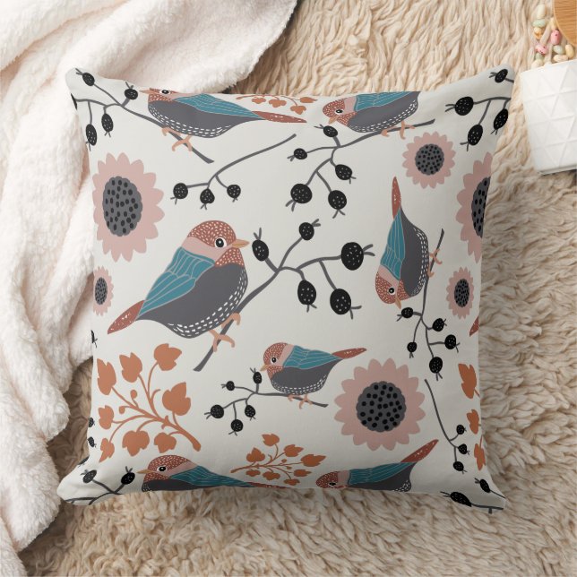 Cute Chickadees Pattern Cushion (Blanket)
