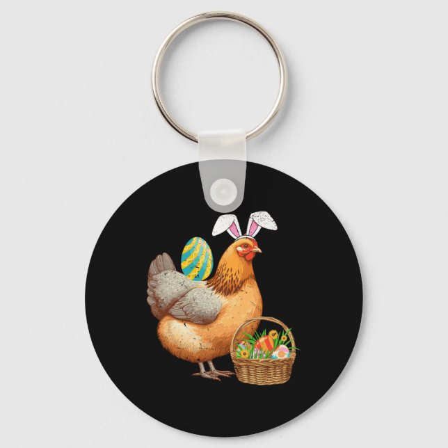 Cute Chicken And Bunny Ears Easter Egg Easter Day  Key Ring (Front)