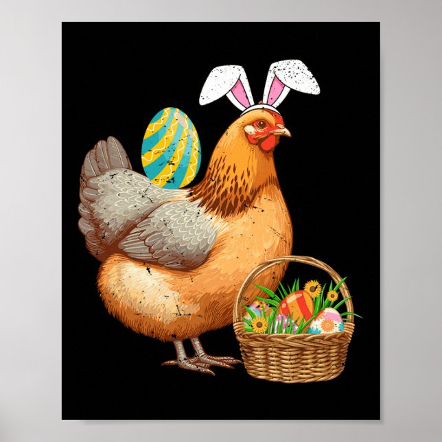 Cute Chicken And Bunny Ears Easter Egg Easter Day  Poster (Front)
