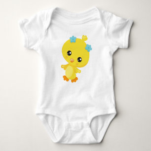 Cute Chicken, Baby Chicken, Chick, Flowers Baby Bodysuit