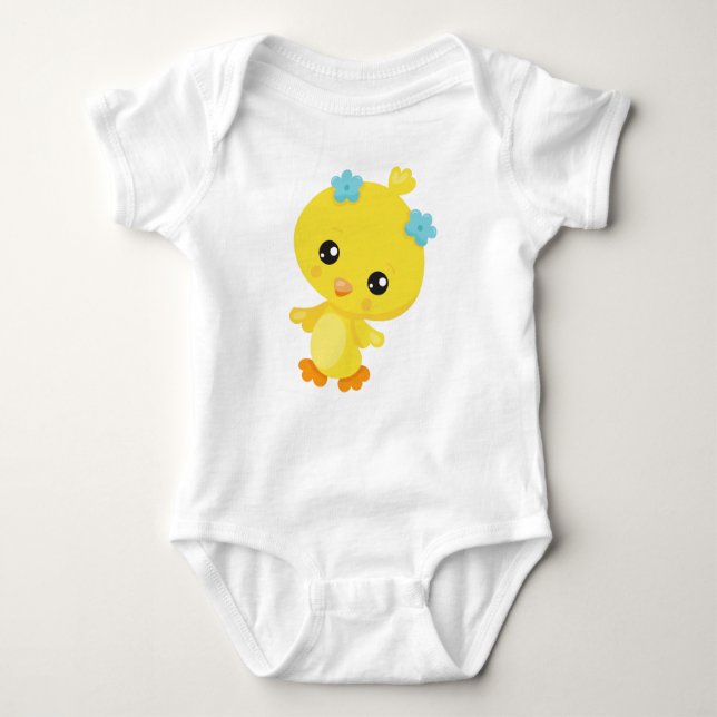 Cute Chicken, Baby Chicken, Chick, Flowers Bodysuit (Front)