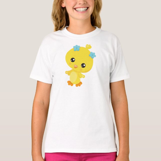 Cute Chicken, Baby Chicken, Chick, Flowers T-Shirt (Front)