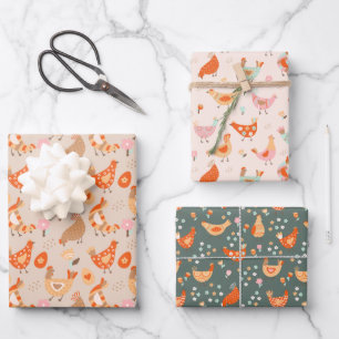 Cute Chicken Bird Pattern Wrapping Paper Sheet