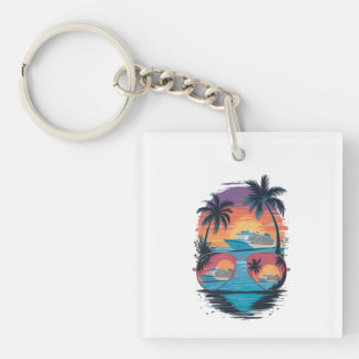 Cute Chicken by the Sea Key Ring