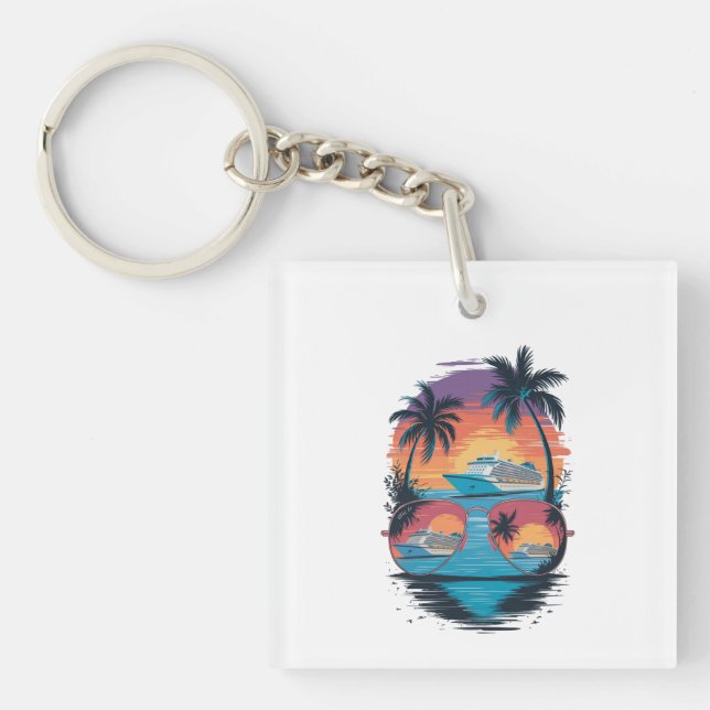 Cute Chicken by the Sea Key Ring (Front)