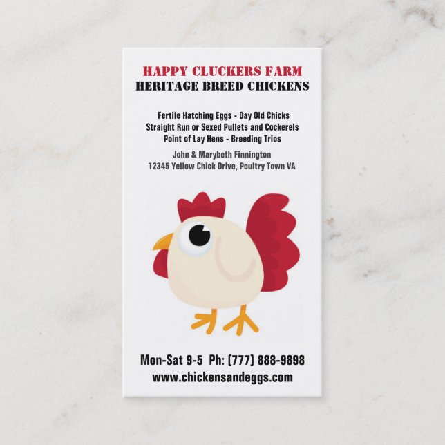 Cute Chicken Cartoon Egg or Poultry Farm Business Card (Front)