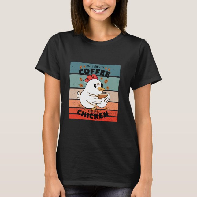 Cute chicken coffee cup floating coffee beans brew T-Shirt (Front)