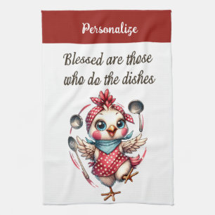 Cute Chicken Cooking Funnyy Kitchen Quote  Tea Towel