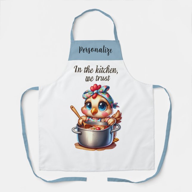 Cute Chicken Cooking on Stove Kitchen Quote Apron (Front)