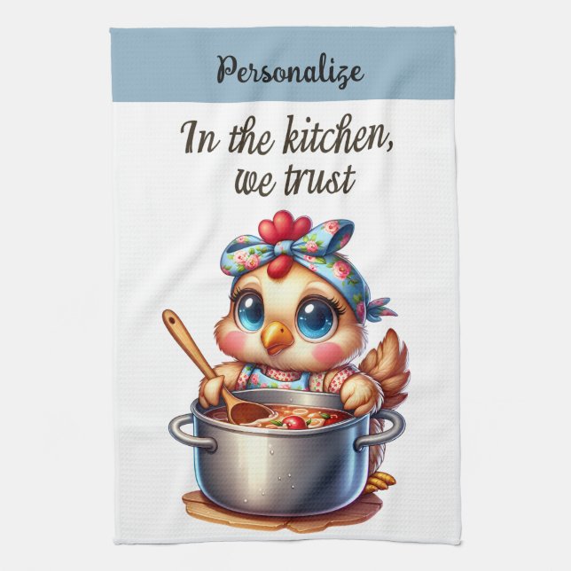 Cute Chicken Cooking Pot on Stove Tea Towel (Vertical)