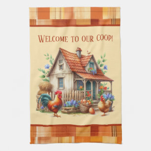 Cute chicken coop welcome add text  tea towel