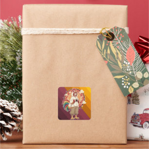 Cute Chicken Costume Coffee Morning Art Square Sticker