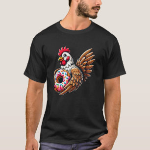Cute Chicken Eating Doughnut T-Shirt