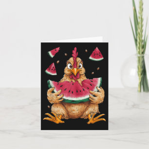 Cute Chicken Eating Watermelon Fruit Summer Men Wo Card