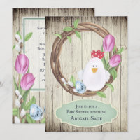 Cute Chicken, Eggs, Wreath and Tulips Baby Shower