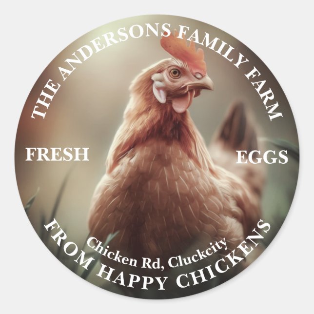 Cute Chicken Family Farm Custom Photo Template Classic Round Sticker (Front)