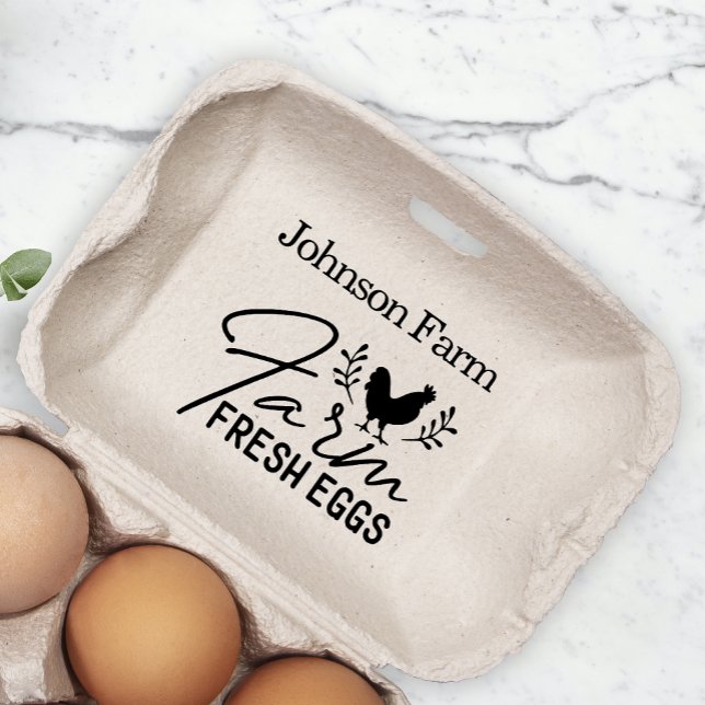 Cute Chicken Farm Fresh Eggs Carton Add Name Rubber Stamp (Creator Uploaded)