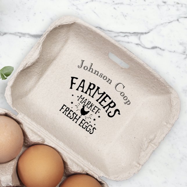 Cute Chicken Farm Fresh Eggs Carton Add Name Rubber Stamp (Creator Uploaded)