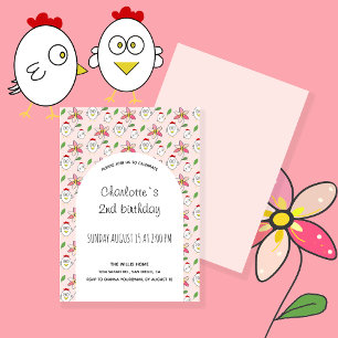 Cute Chicken Illustration In Pink  Announcement
