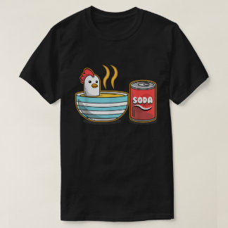 Cute Chicken in Soup Bowl with Soda Can Playful T-Shirt