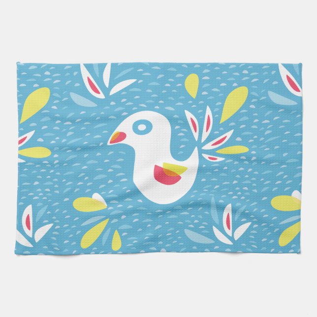 Cute Chicken In Spring Abstract Bird Tea Towel (Horizontal)