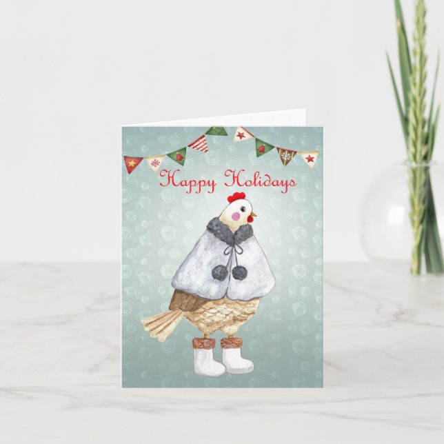 Cute Chicken in Winger Gear Sweet Quirky Chick Art Holiday Card (Front)