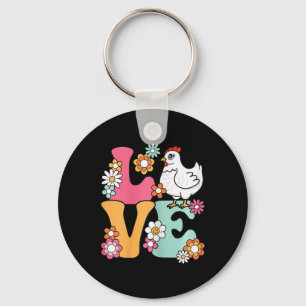 Cute Chicken Love Groovy Chicken Lover Hen Women G Key Ring