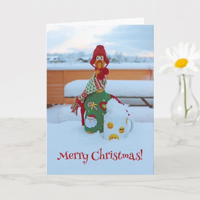 Cute Chicken Merry Christmas Greeting Card! Card (Small Plant)