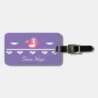 Cute chicken Mexican pattern purple luggage tag