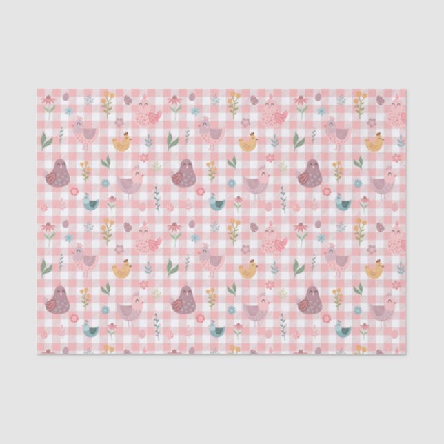 Cute Chicken Peach Gingham Tissue Paper (Front)